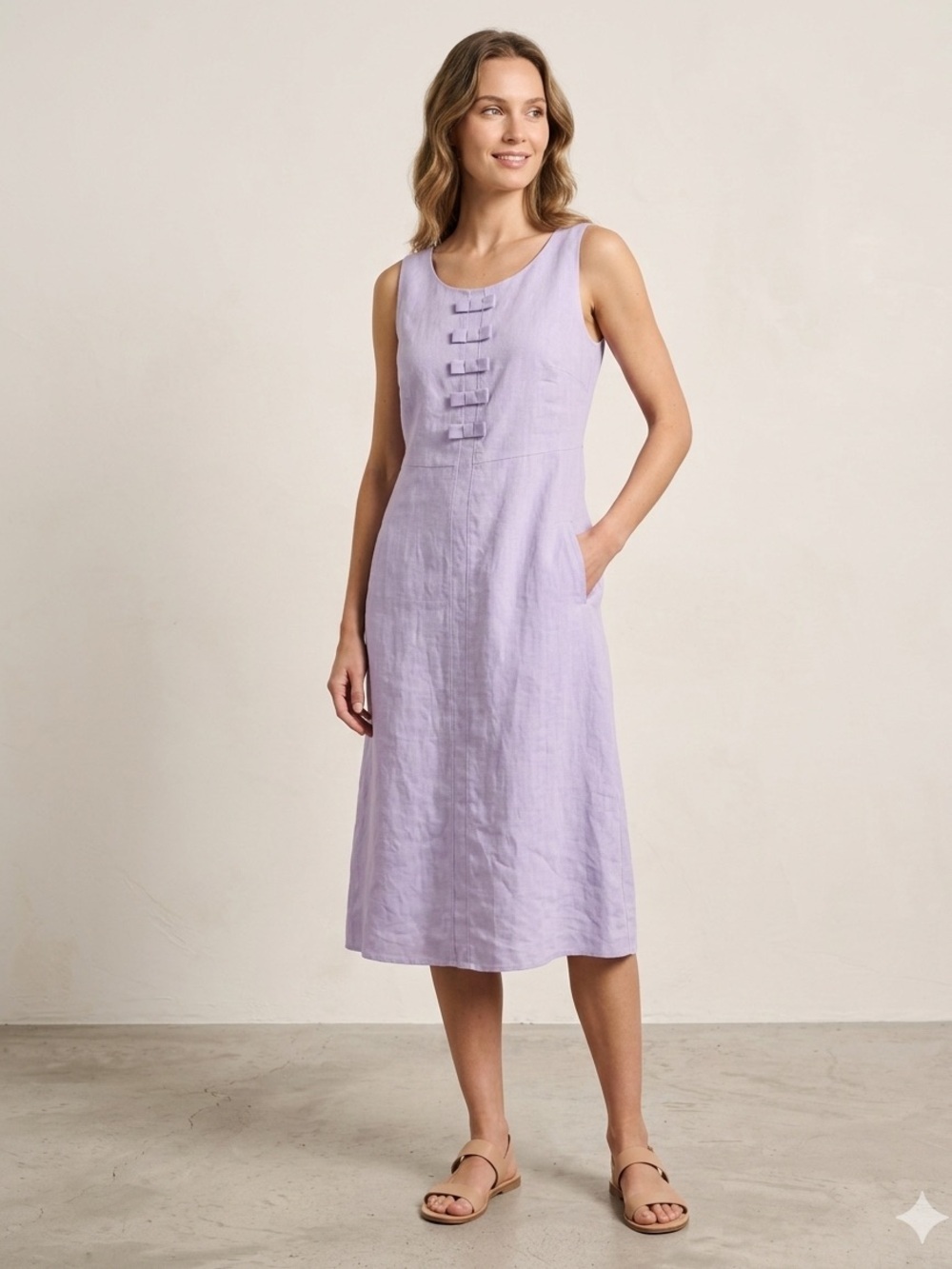 Riani Sleeveless Lavender Linen Midi Dress Size 8